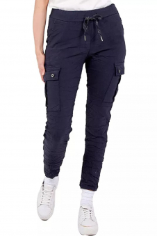 Women Navy Italian Cargo Joggers with Drawstring and Turn-Up