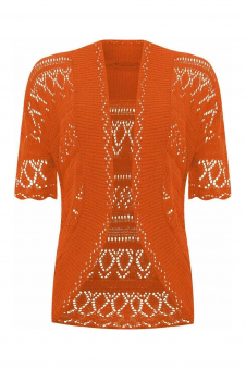 Women Orange Open Front Crochet Bolero Shrug Cardigan