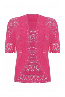 Women Pink Open Front Crochet Bolero Shrug Cardigan