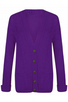 Women Purple Chunky Cable Knit Cardigan
