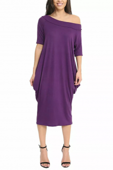 Women Purple Off-Shoulder Oversized Parachute Dress