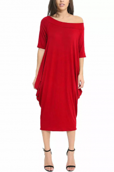 Women Red Off-Shoulder Oversized Parachute Dress