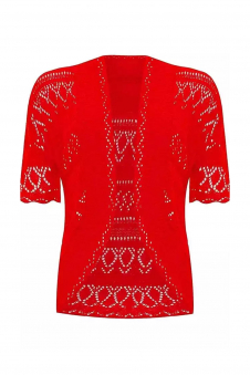 Women Red Open Front Crochet Bolero Shrug Cardigan