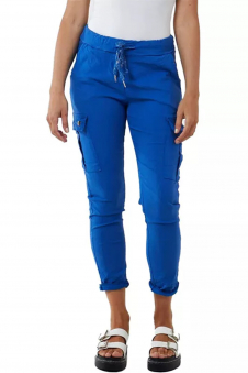 Women Royal Blue Italian Cargo Joggers with Drawstring and Turn-Up
