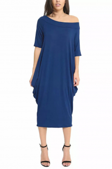 Women Royal Blue Off-Shoulder Oversized Parachute Dress
