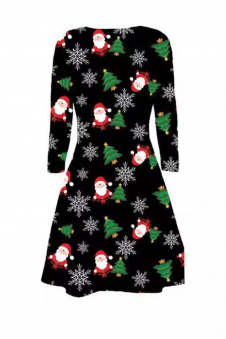 Women Santa Green Trees Christmas Winter Party Dress