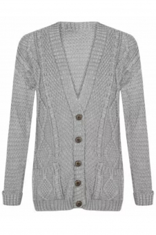 Women Silver Chunky Cable Knit Cardigan