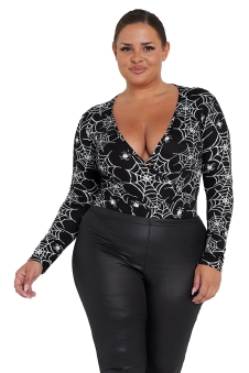 Crazy Chick Adult Spider Printed Black leotard