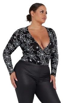 Crazy Chick Adult Spider Printed Black leotard