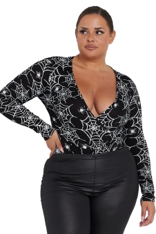Crazy Chick Adult Spider Printed Black leotard