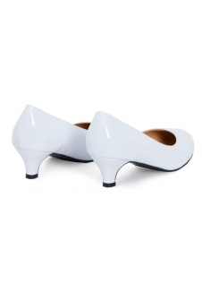 Women Unisex Low Kitten Heel White Patent