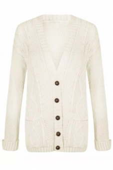 Women White Chunky Cable Knit Cardigan