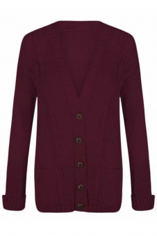 Women Wine Chunky Cable Knit Cardigan