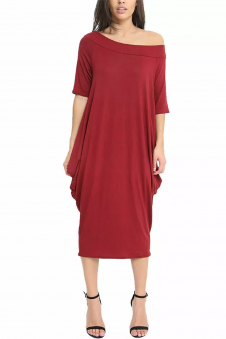 Women Wine Off-Shoulder Oversized Parachute Dress