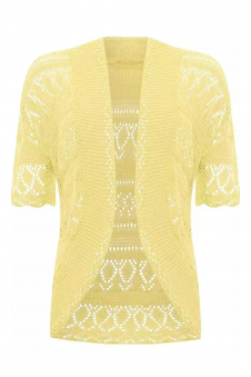 Women Yellow Open Front Crochet Bolero Shrug Cardigan