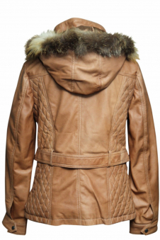Women's Sheepskin Leather Coat with Removable Hood