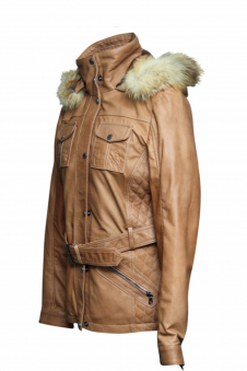 Women's Sheepskin Leather Coat with Removable Hood
