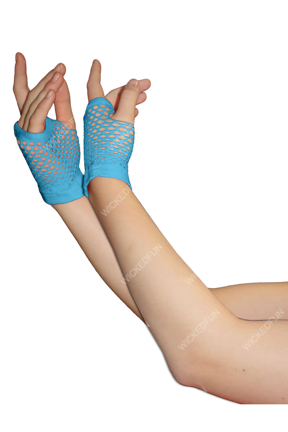Wickedfun Turquoise Fingerless Short Fishnet Gloves (Pack of 12 pairs)