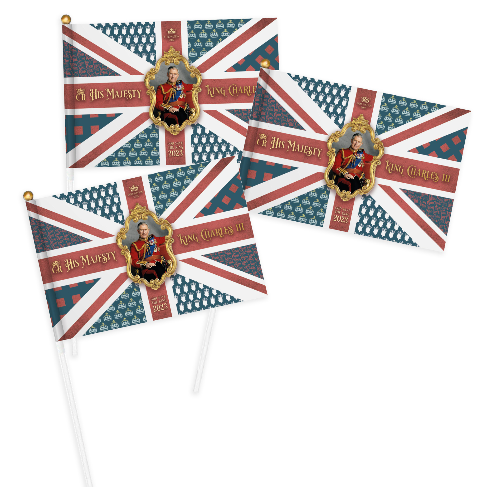 Wickedfun King charles Coronation Flags 30x40cm (Pack of 3)