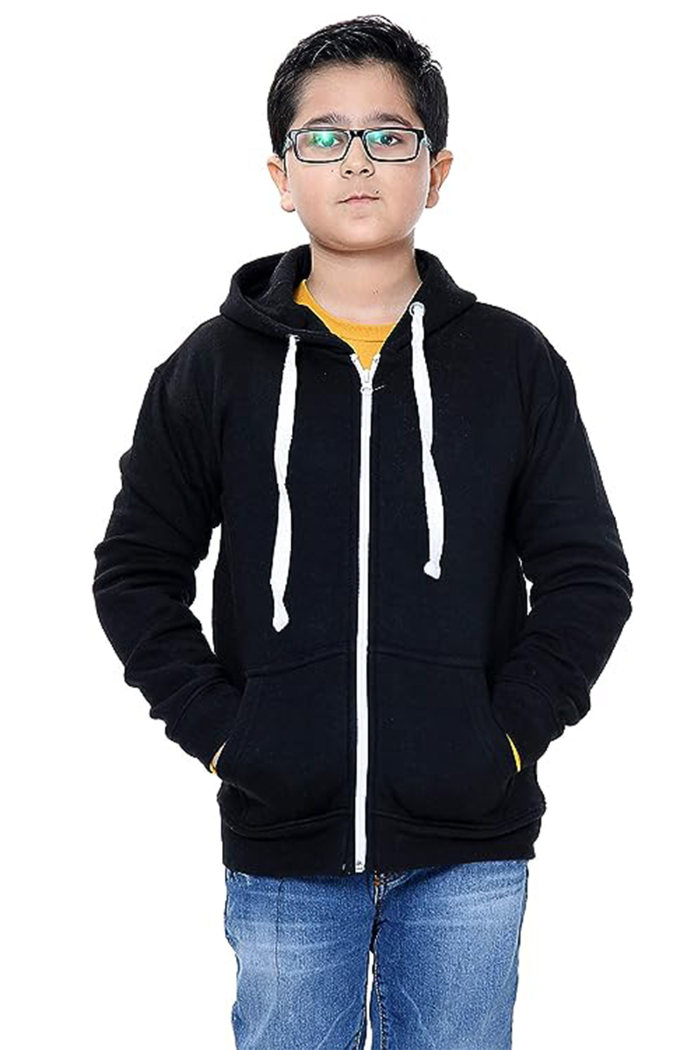 Unisex Boys Girls Plain Zip Hooded Sweatshirt Top Back to School UK Size 7-13 Years black