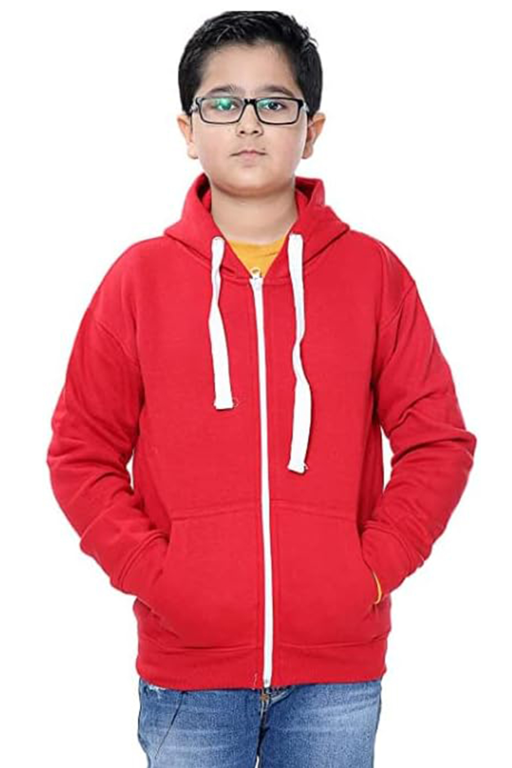 Unisex Boys Girls Plain Zip Hooded Sweatshirt Top Back to School UK Size 7-13 Years Red