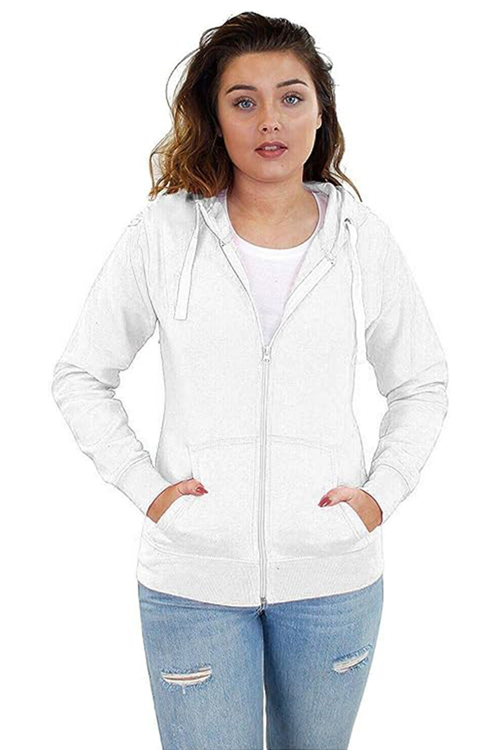 Unisex Boys Girls Plain Zip Hooded Sweatshirt Top Back to School UK Size 7-13 Years white