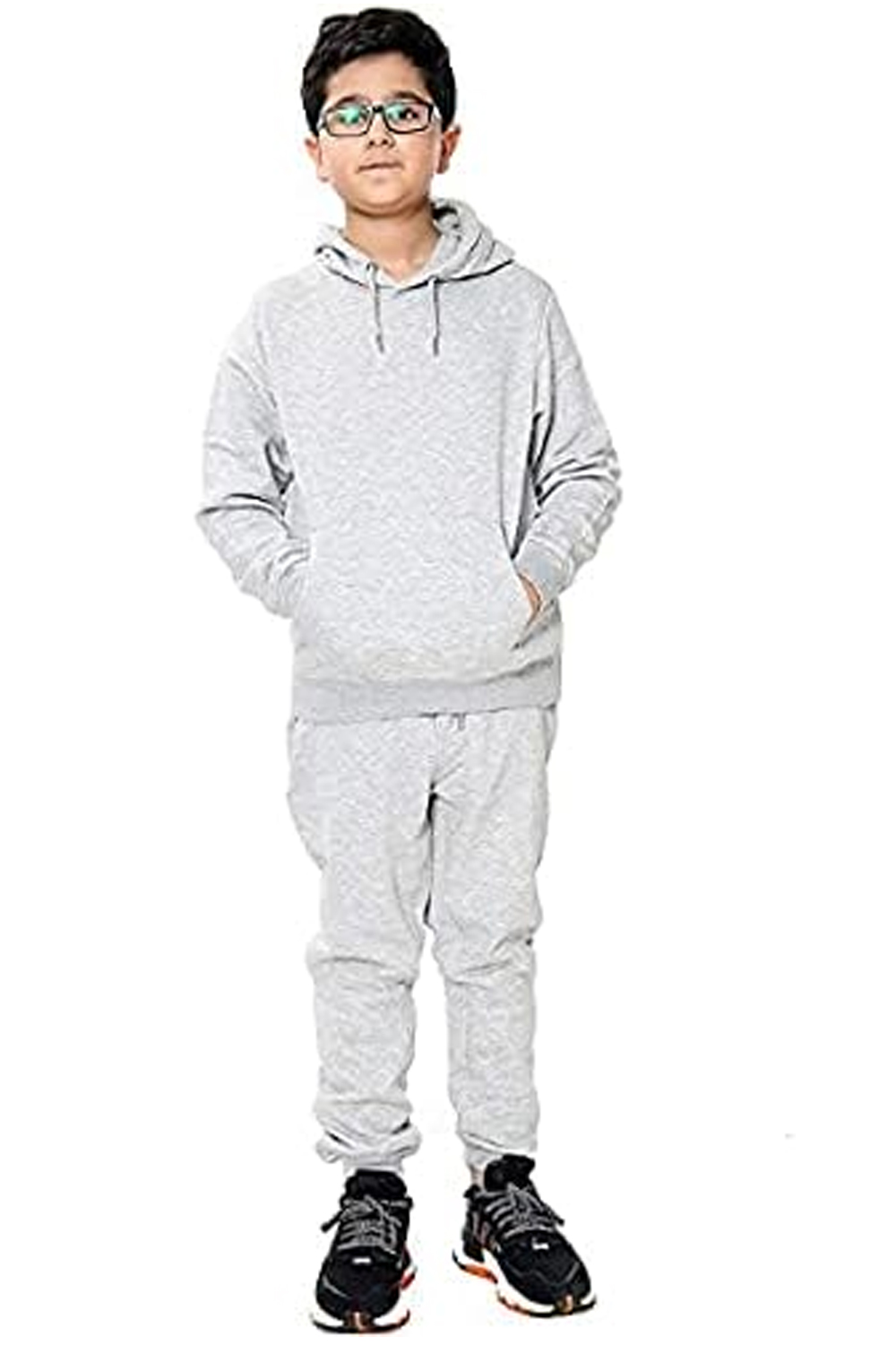 Unisex Girls & Boys Plain Pullover Hooded & Bottom Full Tracksuit UK Age Grey