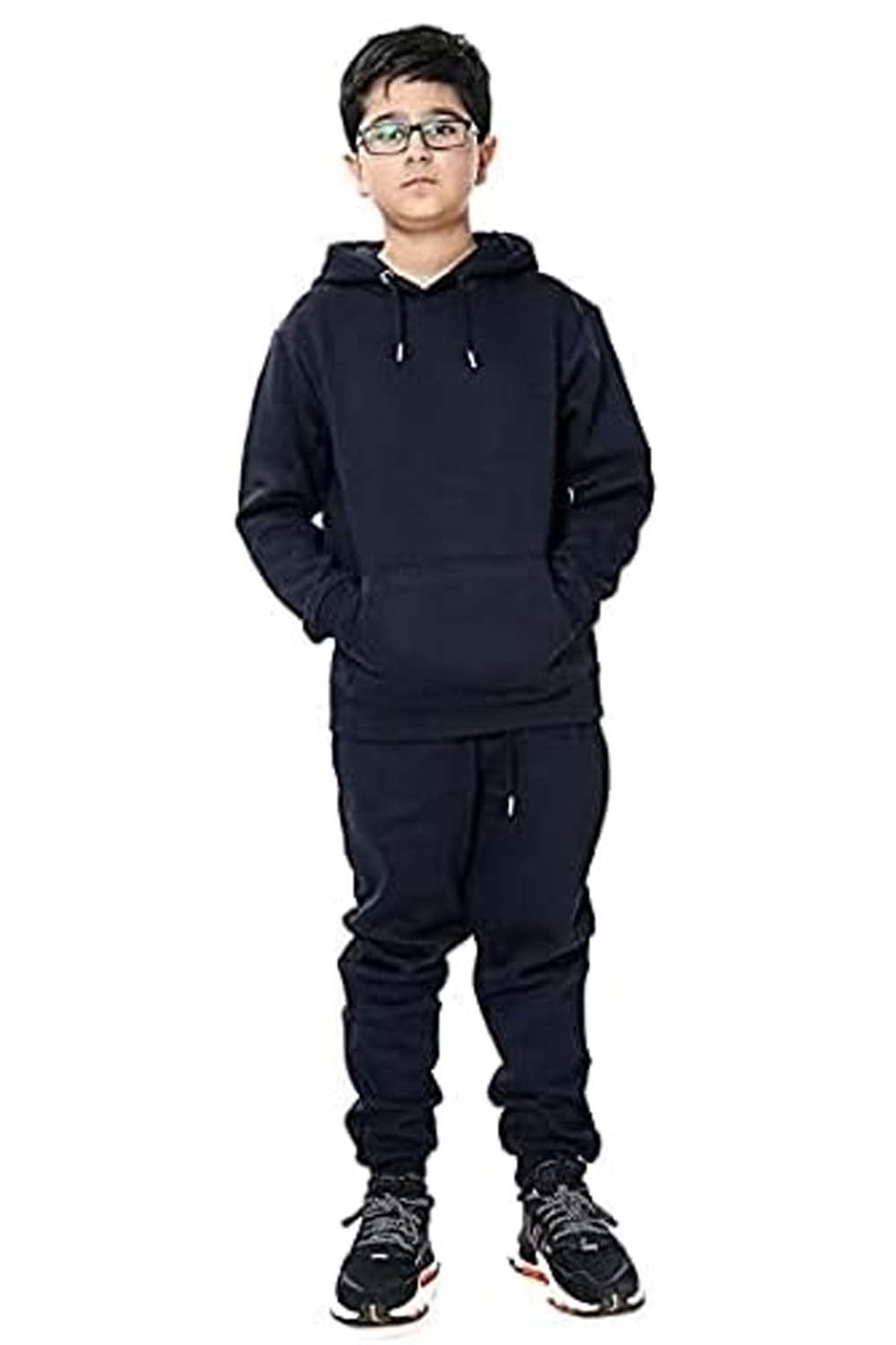 Unisex Girls & Boys Plain Pullover Hooded & Bottom Full Tracksuit UK Age Navy