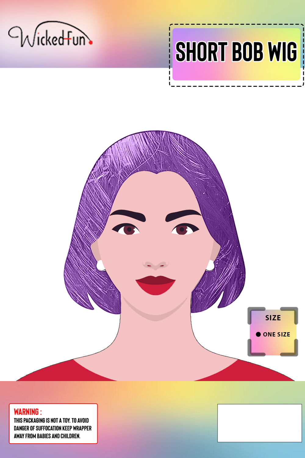 Wickedfun Unisex Purple Short Bob Cut Wig 