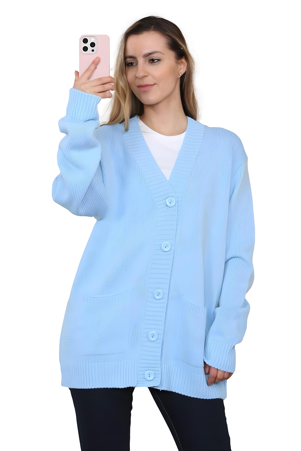 V-Neck 5 Button knitted pocket Cardigan