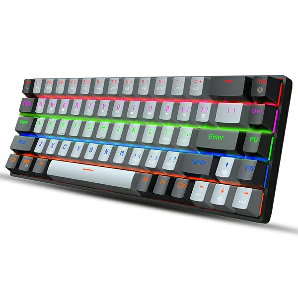 V800 68 Keys Keycap RGB Lighting Effect Metal Panel Mechanical Keyboard Grey