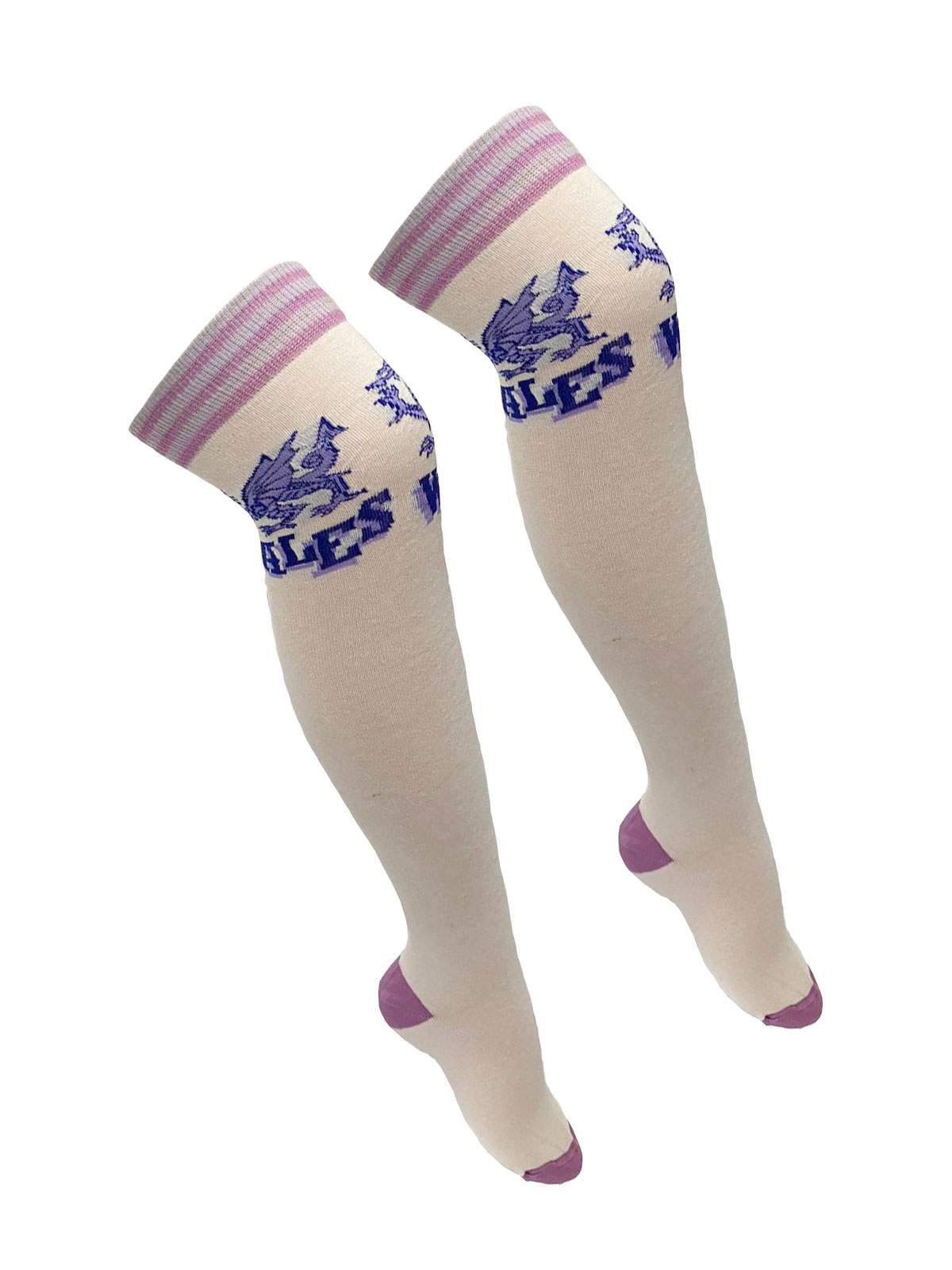 Crazy Chick Wales White and Purple OTK Socks (12 Pairs)
