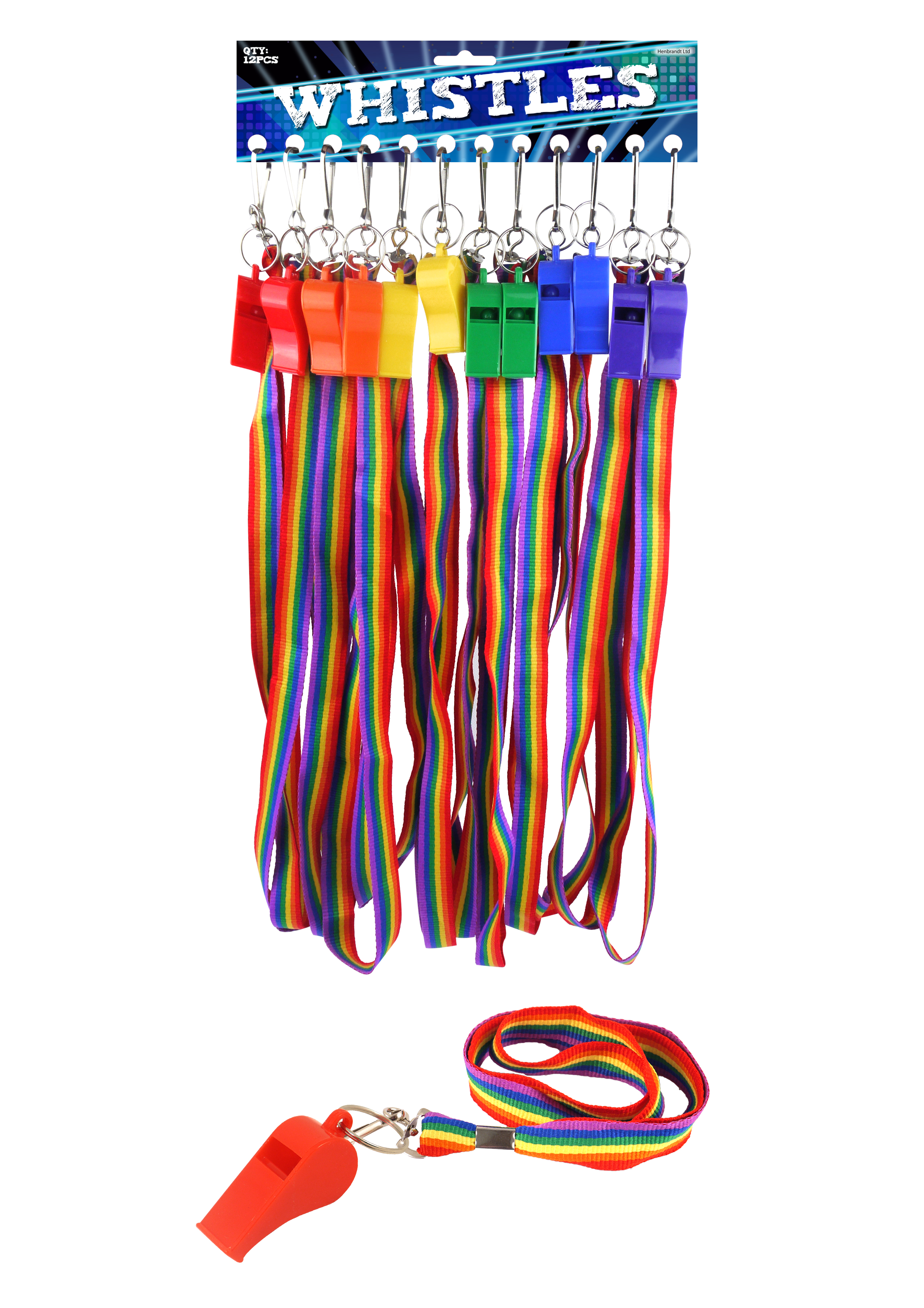 Rainbow Whistle Plastic 5.5cm Cord 6 Astd Colour (Pack of 12)