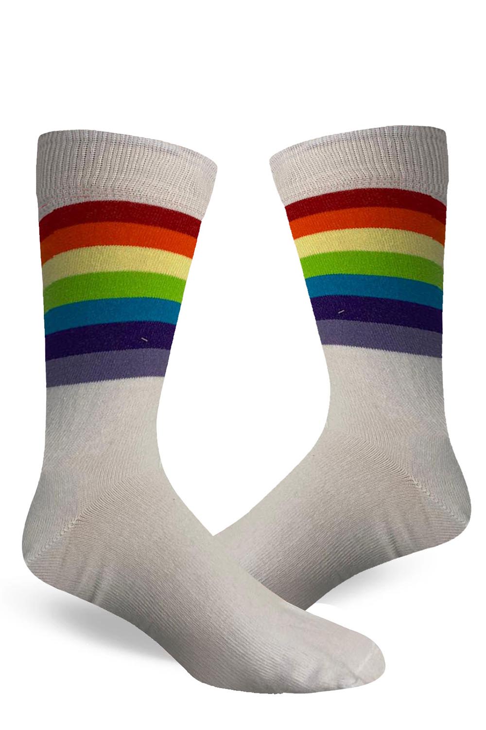 Wickedfun Men's 3 Stripe Referee White With Rainbow Ankle High Socks(12 Pairs)