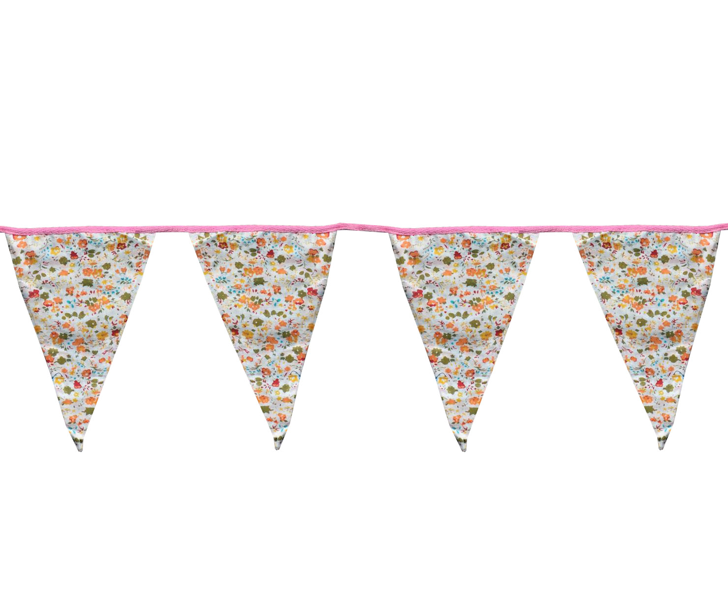 White Golden Flower Bunting Flags w/ Pink Lace