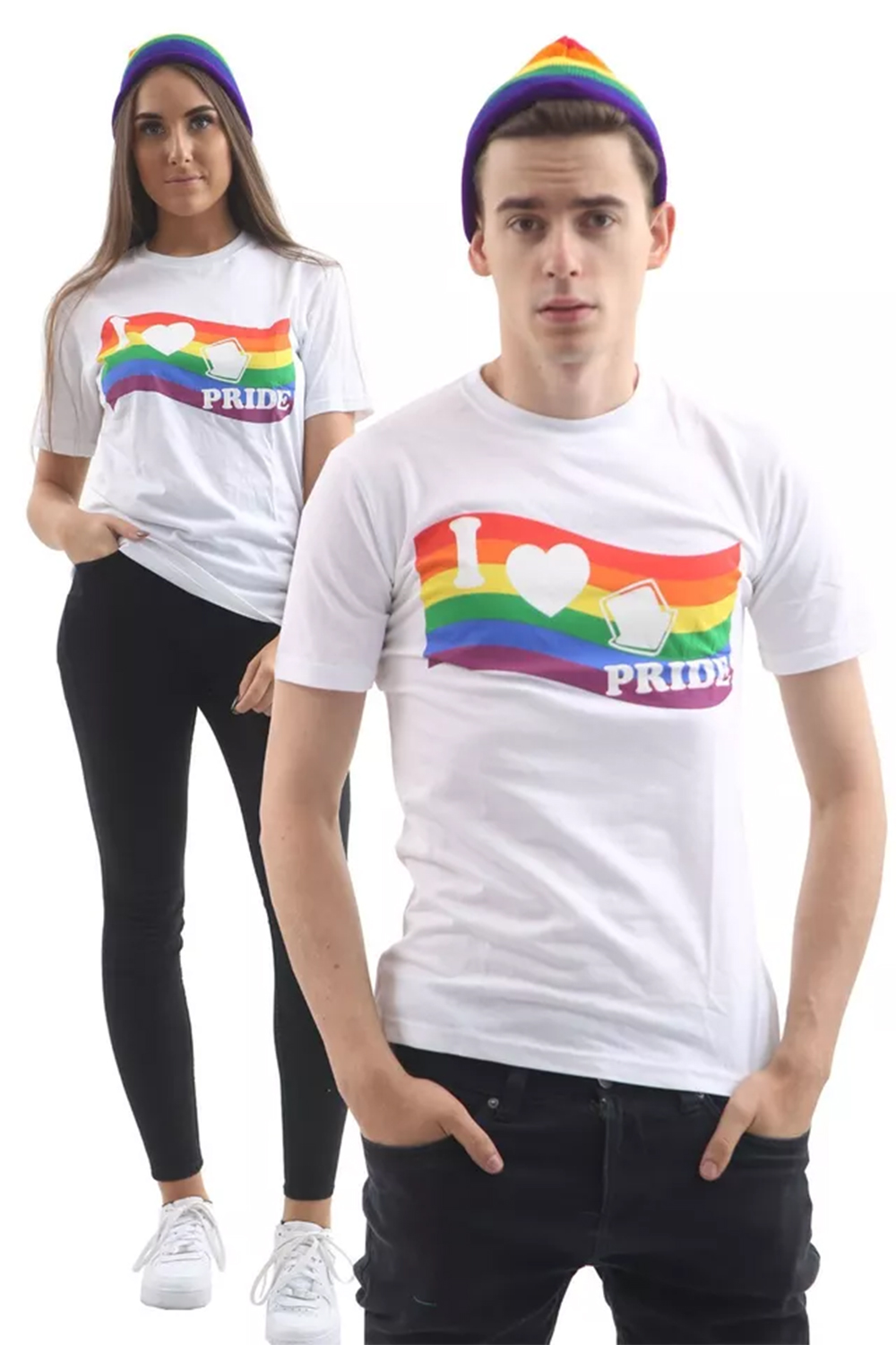 White I Love Gay Pride printed T shirt