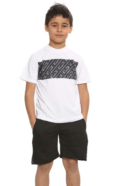 White Kids Contrast Panel 2 Pieces T-Shirt & Short Set
