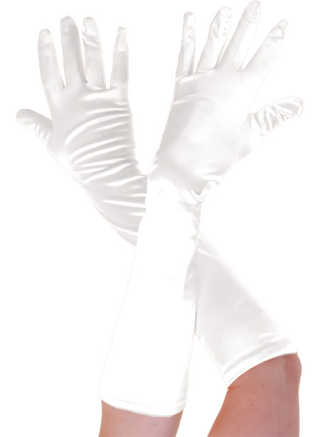 Wickedfun White Plain Long Satin Gloves