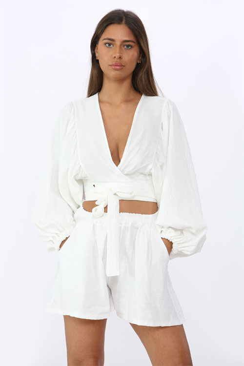 White Wrap Top & Shorts CoOrd Set
