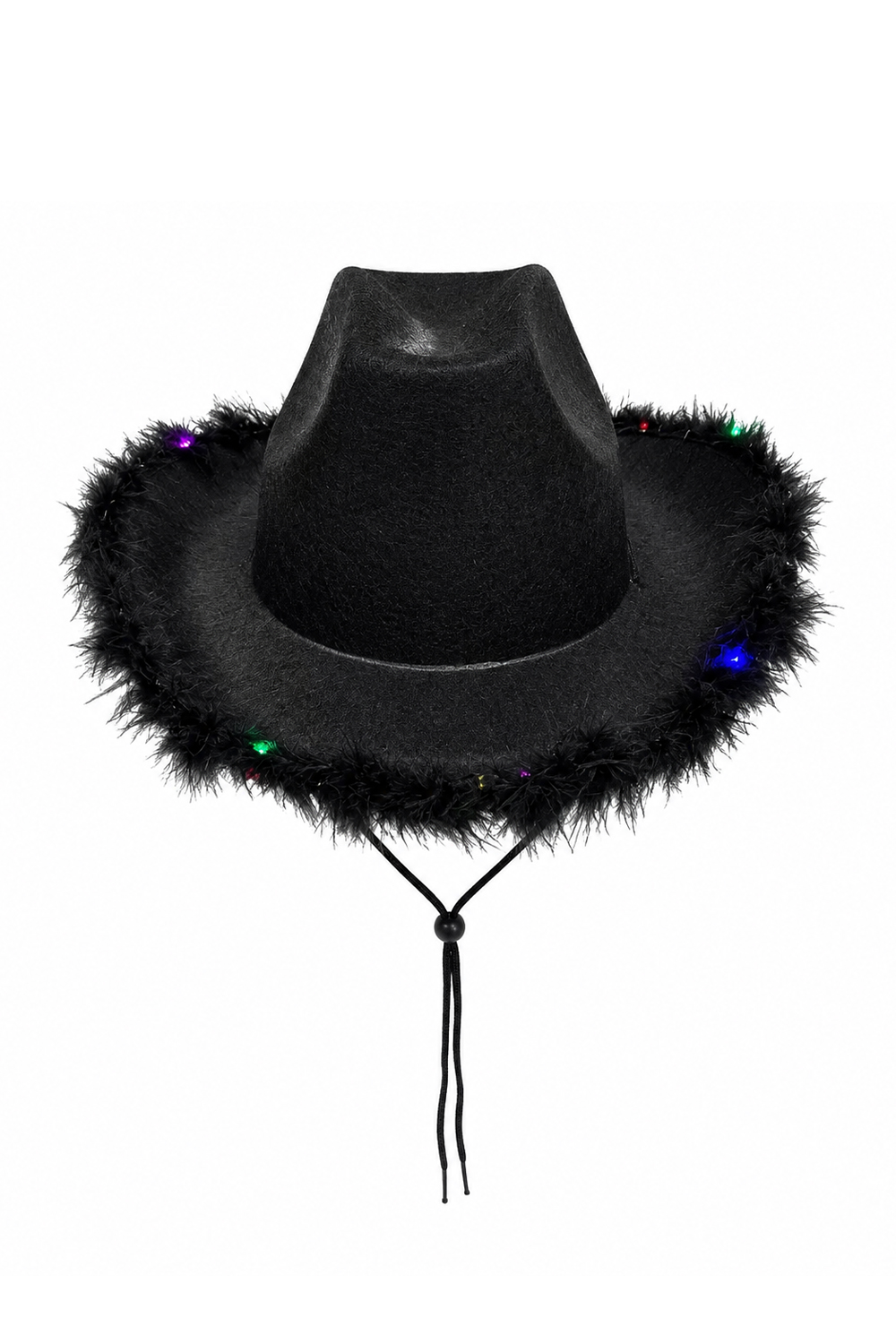 Wickedfun Adult Light Up Black Cowboy Hat with Fluff Trim