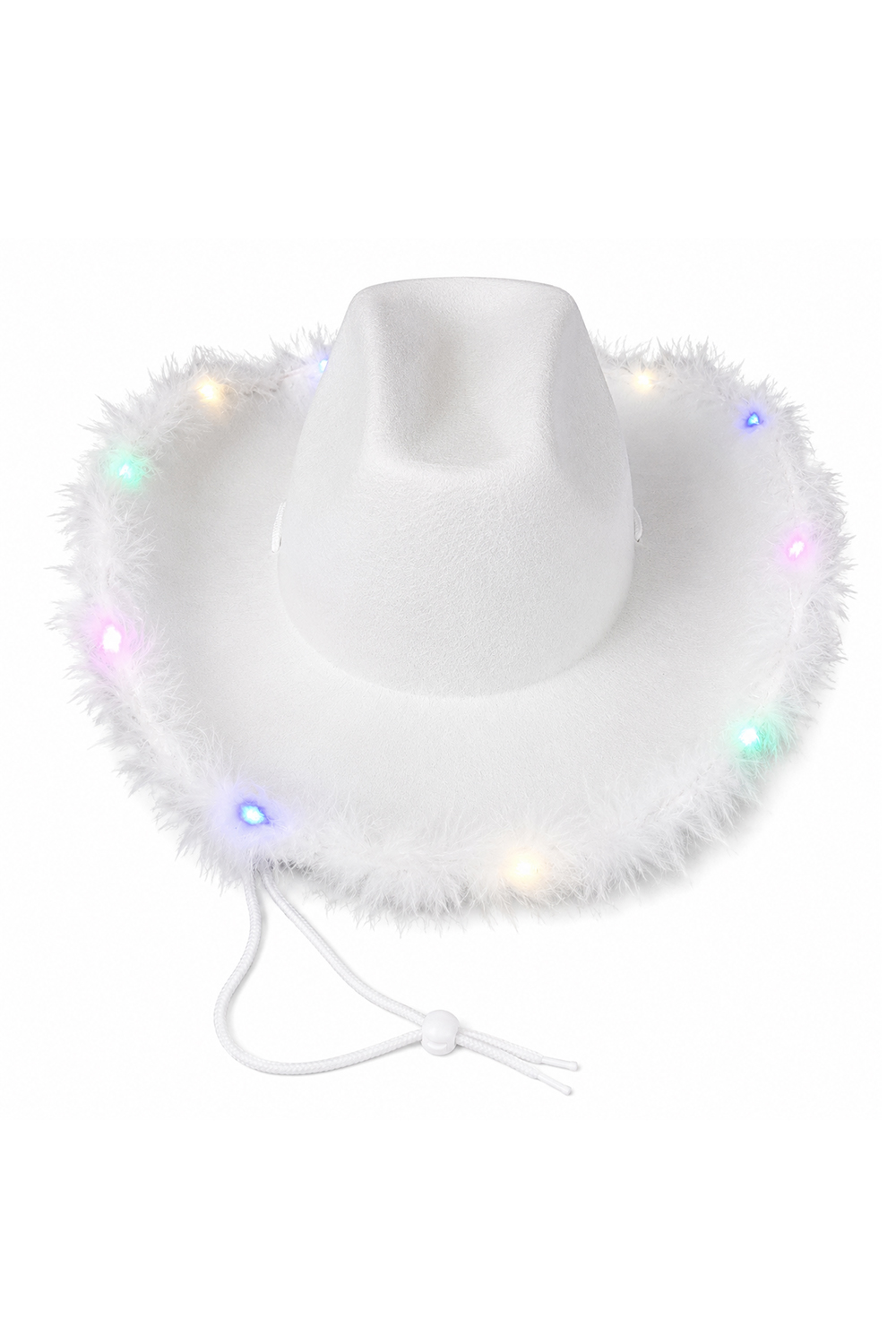 Wickedfun Adult Light Up White Cowboy Hat with Fluff Trim