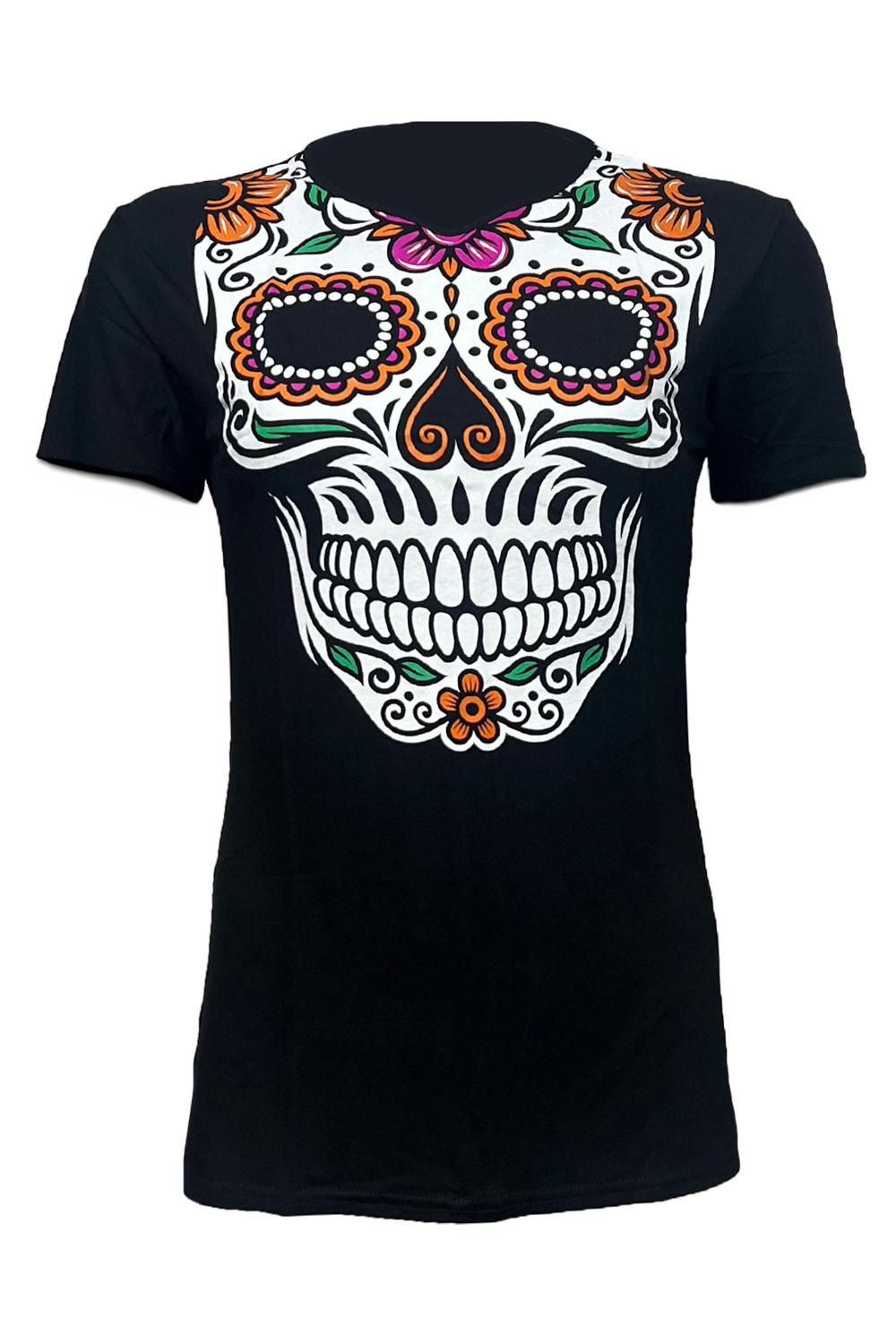 Wickedfun Women Maxican Skull Black Tshirt 
