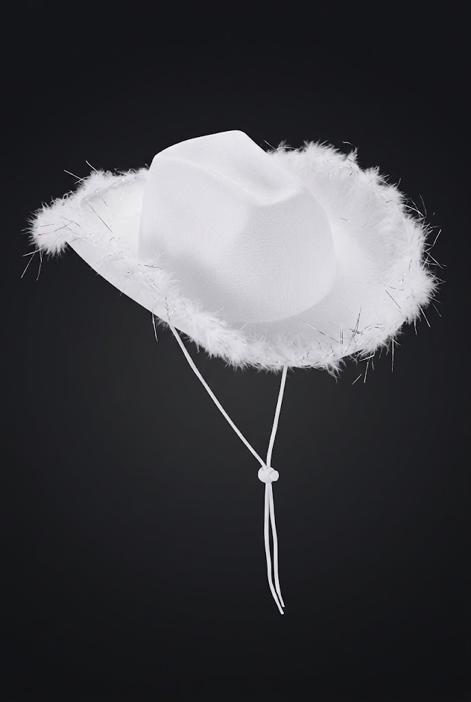 Wickedfun Adult White Cowboy Hat With Feather Trim
