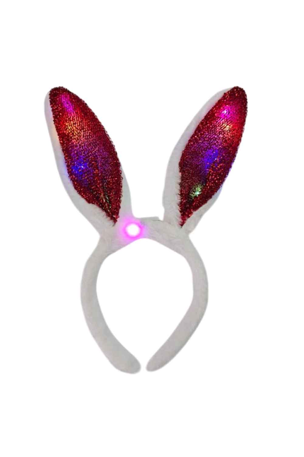 Wickedfun Fluffy Bunny Ears White With Red Glitter 