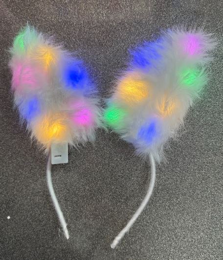 Wickedfun Full White Fur Light Up Bunny Ears