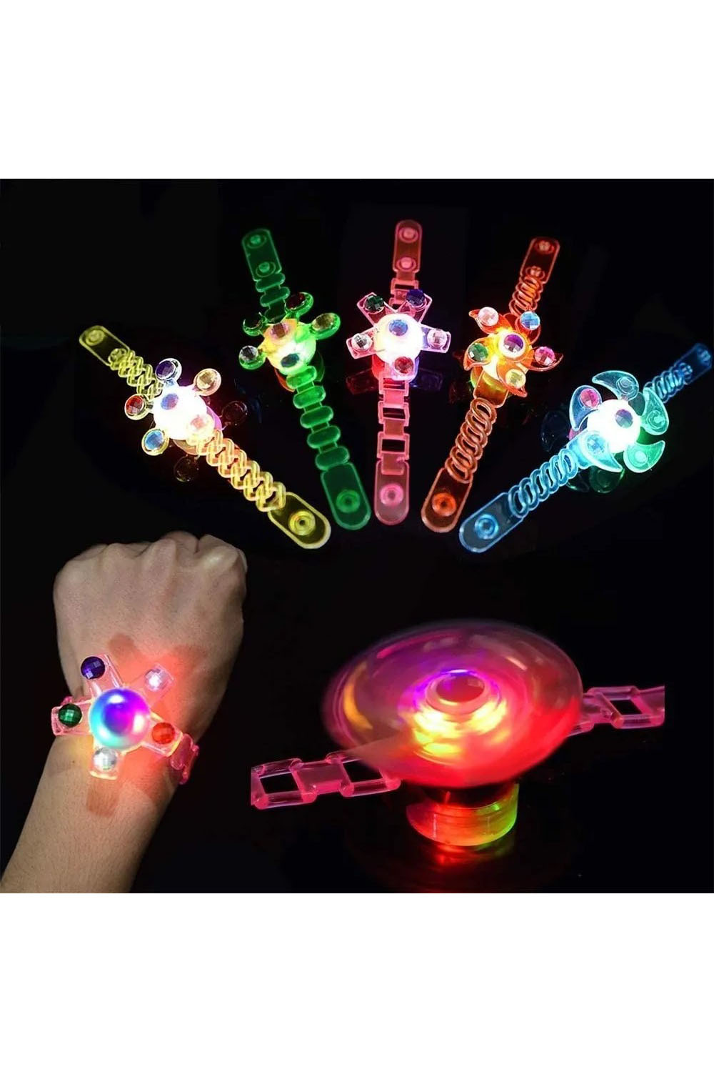 Wickedfun Light Up And Spinner Bracelet Assorted Colours (Pack of 12)