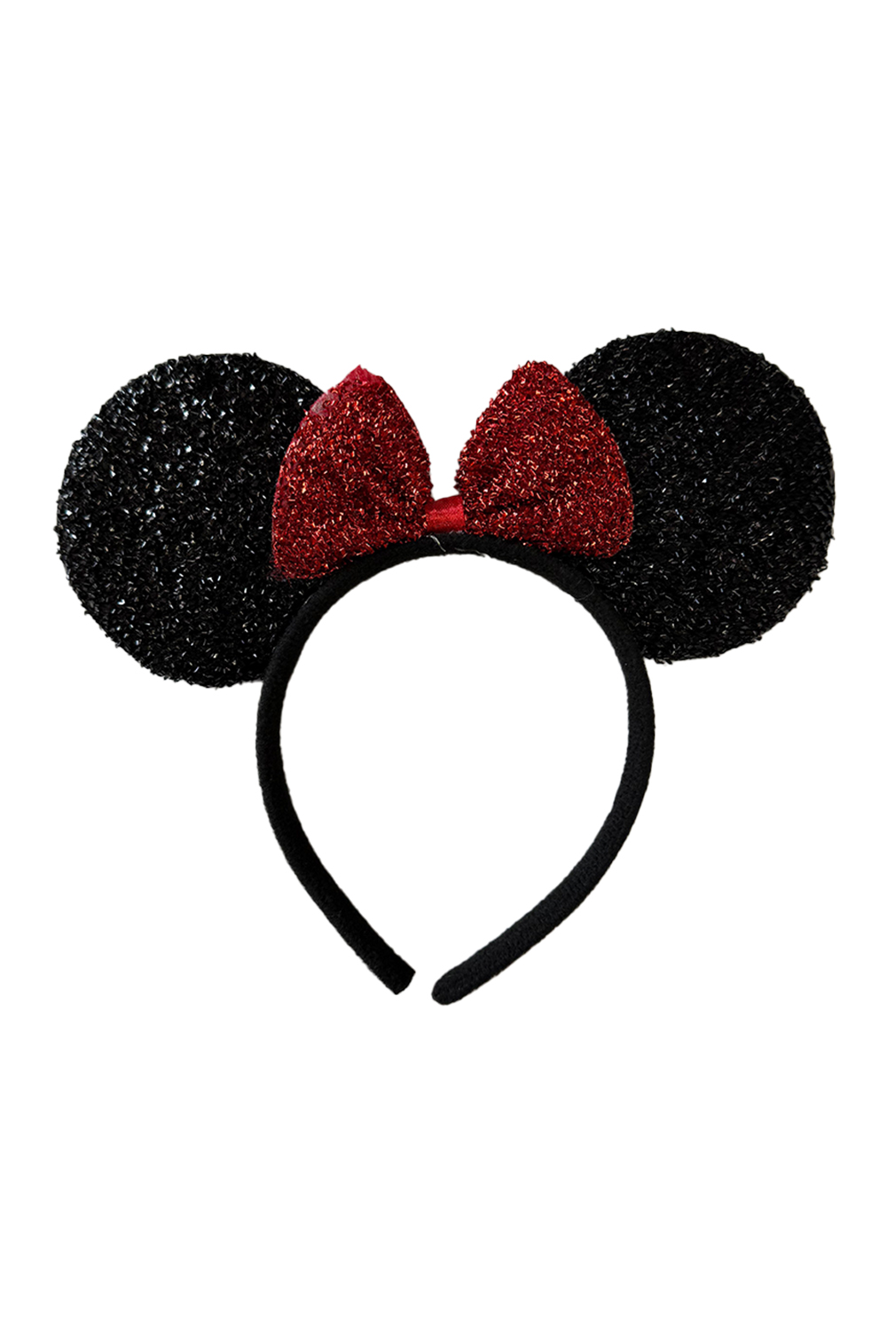 Glittery Mouse Ears In Black With Red Bow in Bulk