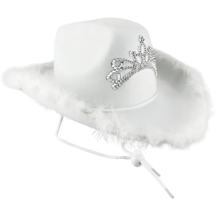 Wickedfun White Cowboy Hat with Fluff Trim