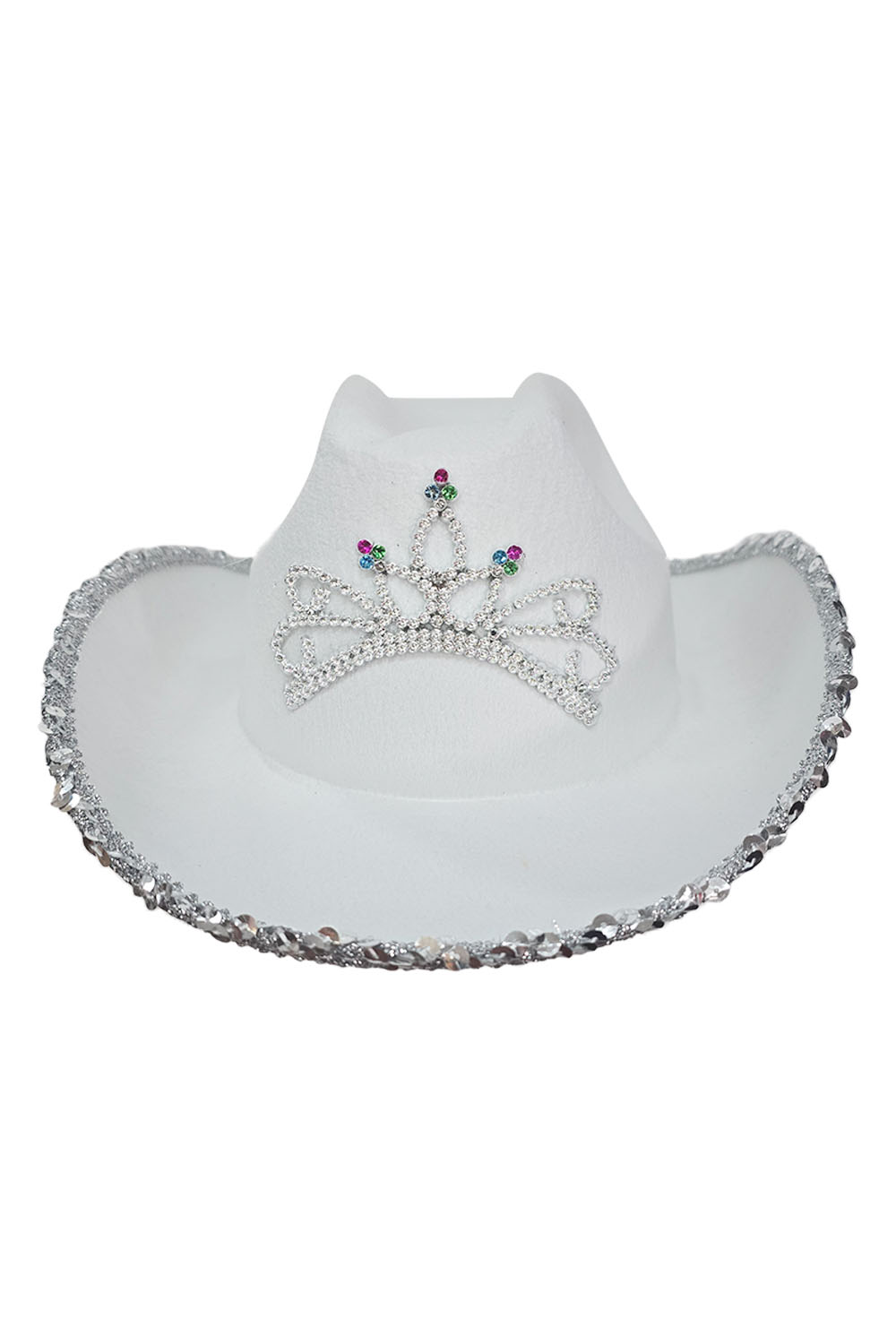 Wickedfun White Cowboy Hat with Sequin Trim