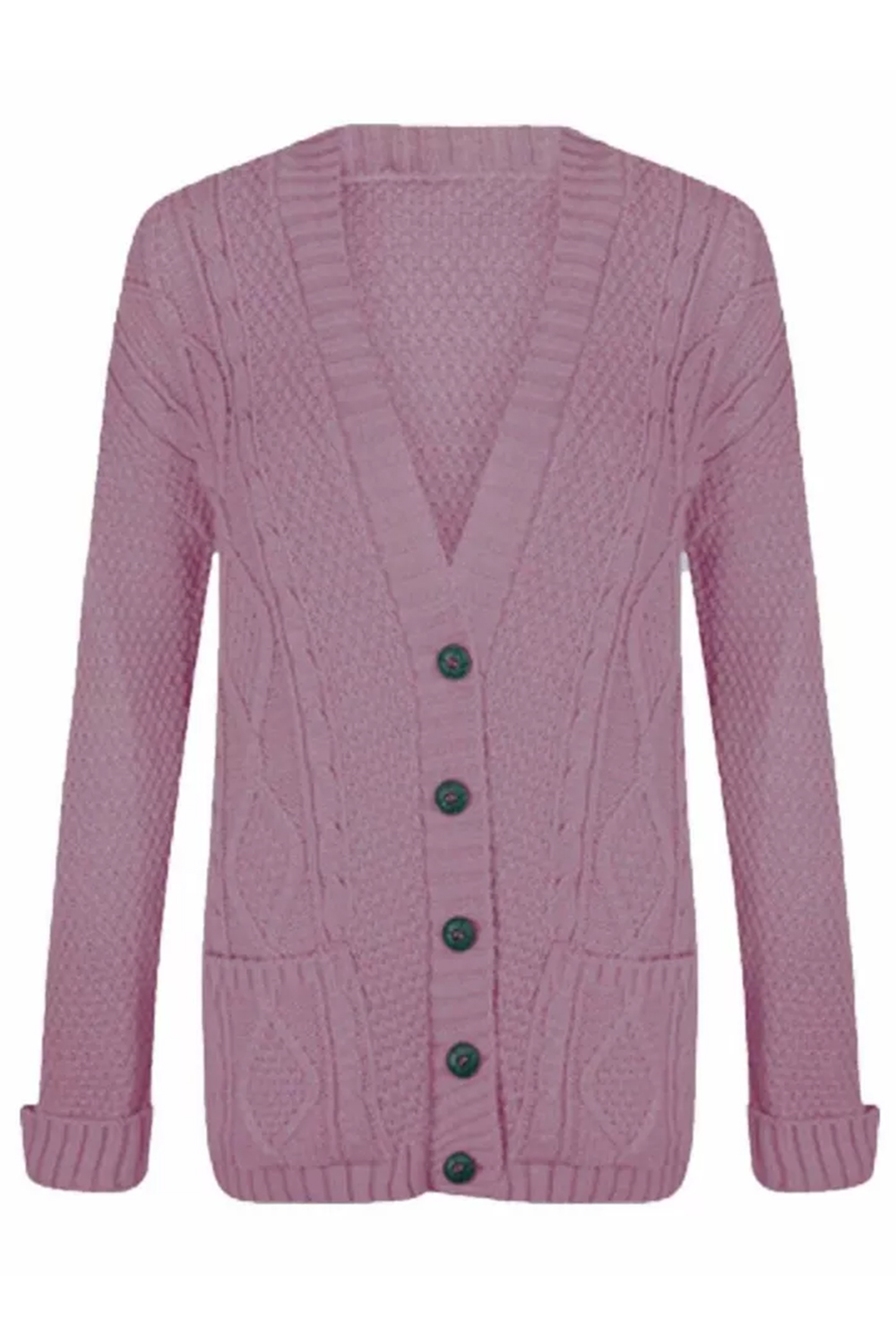 Women Baby Pink Chunky Cable Knit Cardigan